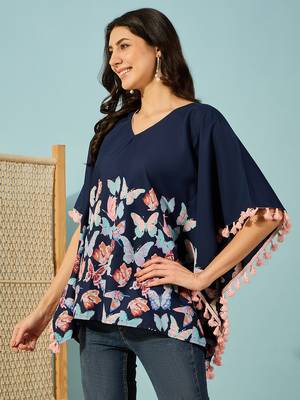 blue butterfly printed cotton kaftan top loose fit lightweight boho shirt 3