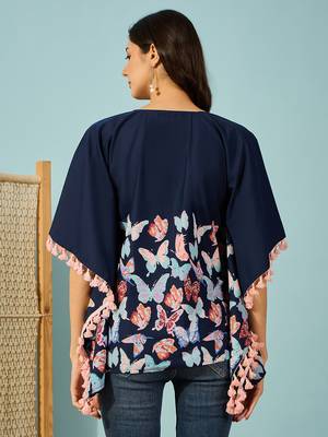 blue butterfly printed cotton kaftan top loose fit lightweight boho shirt 4