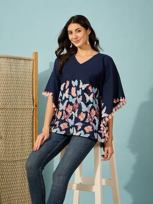 blue butterfly printed cotton kaftan top loose fit lightweight boho shirt 5