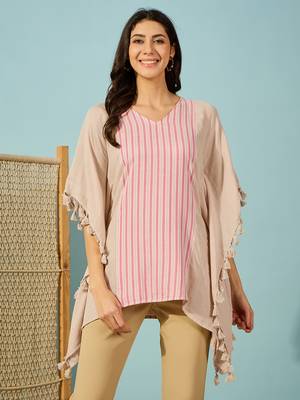 striped beige and pink cotton kaftan top lightweight loose fit casual shirt 1