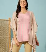 striped beige and pink cotton kaftan top lightweight loose fit casual shirt