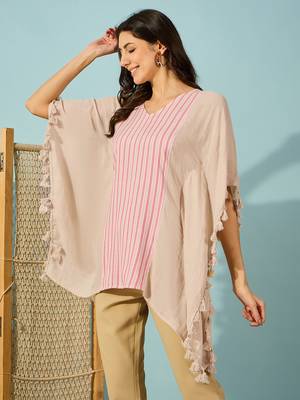 striped beige and pink cotton kaftan top lightweight loose fit casual shirt 2