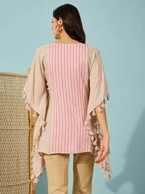striped beige and pink cotton kaftan top lightweight loose fit casual shirt 3