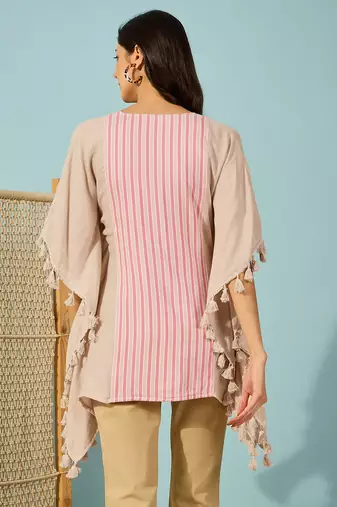 striped beige and pink cotton kaftan top lightweight loose fit casual shirt