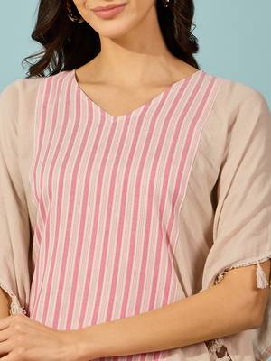 striped beige and pink cotton kaftan top lightweight loose fit casual shirt 5