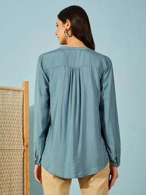 blue modal top bird embroidery on pocket comfortable casual shirt 4