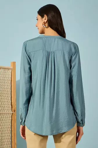 blue modal top bird embroidery on pocket comfortable casual shirt