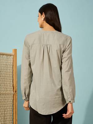 olive green cotton shirt tiger embroidery comfortable casual wear 3