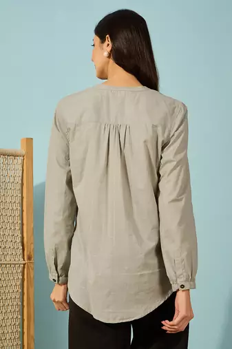 olive green cotton shirt tiger embroidery comfortable casual wear