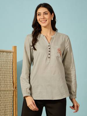 olive green cotton shirt tiger embroidery comfortable casual wear 5