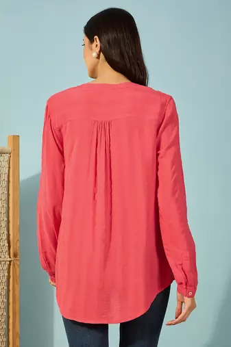 Womens red cotton shirt elephant embroidery casual wear