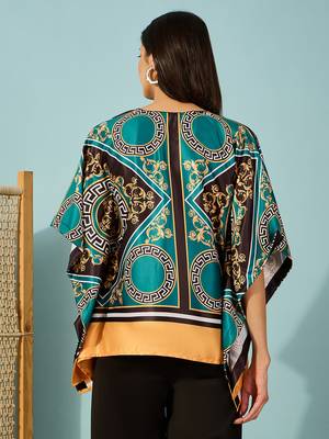 Womens teal baroque printed kaftan crop top lightweight casual wear 3