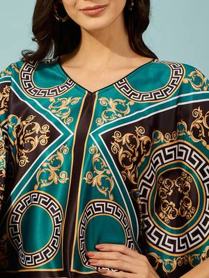 Womens teal baroque printed kaftan crop top lightweight casual wear 5