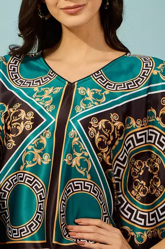 Womens teal baroque printed kaftan crop top lightweight casual wear