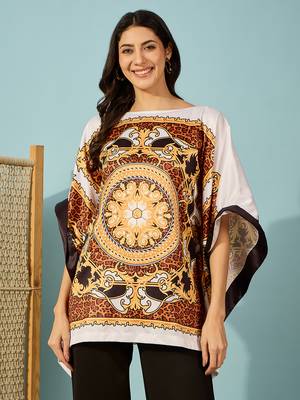 Women's satin leopard baroque print kaftan top 1