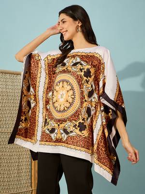 Women's satin leopard baroque print kaftan top 2
