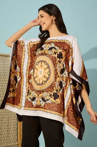 Women's satin leopard baroque print kaftan top