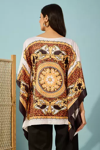 Women's satin leopard baroque print kaftan top
