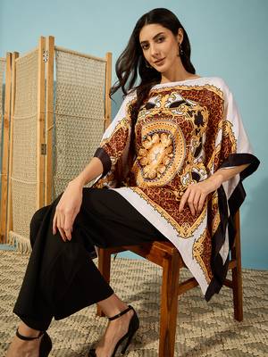 Women's satin leopard baroque print kaftan top 4
