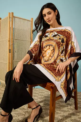 Women's satin leopard baroque print kaftan top