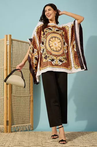 Women's satin leopard baroque print kaftan top