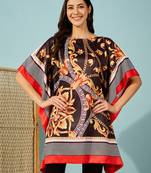 Women's black and gold baroque printed satin kaftan tunic