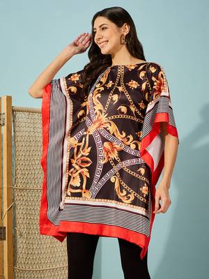 Women's black and gold baroque printed satin kaftan tunic 2