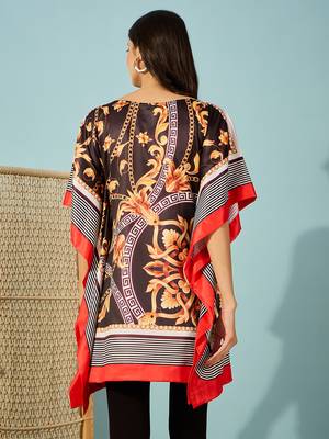 Women's black and gold baroque printed satin kaftan tunic 3