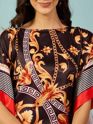 Women's black and gold baroque printed satin kaftan tunic 4
