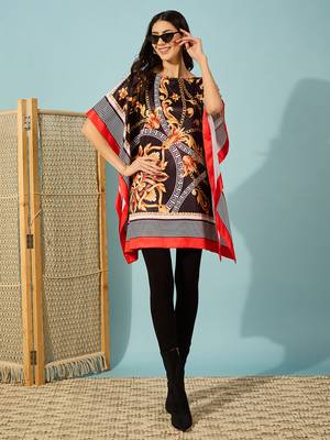 Women's black and gold baroque printed satin kaftan tunic 5