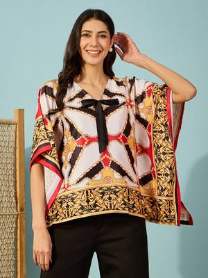 black satin kaftan crop top with exquisite baroque patterns 1