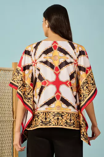 black satin kaftan crop top with exquisite baroque patterns