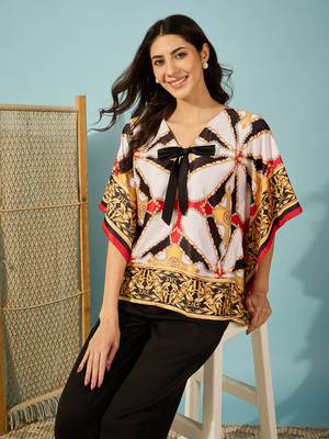 black satin kaftan crop top with exquisite baroque patterns 5