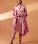 Pink digital striped cotton suit set 