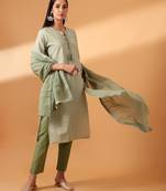 Green digital striped cotton suit set 