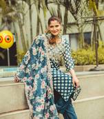 Blue straight fit chanderi kurta set 