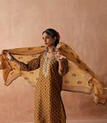 Mustard straight fit chanderi kurta set with dupatta 