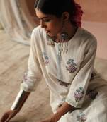 White Hand block printed straight cotton suit set 