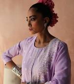  lavender  straight fit cotton silk kurta set & dupatta 