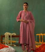 Rose pink cotton silk suit kurta pant with dupatta set