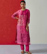 Dark pink digital printed chanderi suit kurta pant with dupatta set