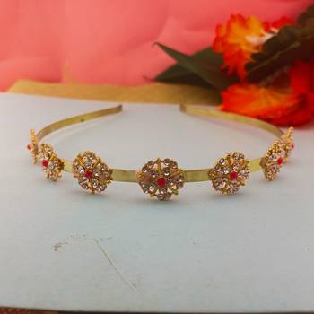 Stone stud gold plated  hair band color golden material brass  size free size 1