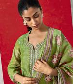 Green straight fit chanderi suit set 