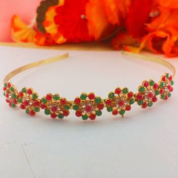 Stone stud gold plated  hair band color golden material brass  size free size 1