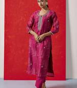 Pink straight fit chanderi suit set