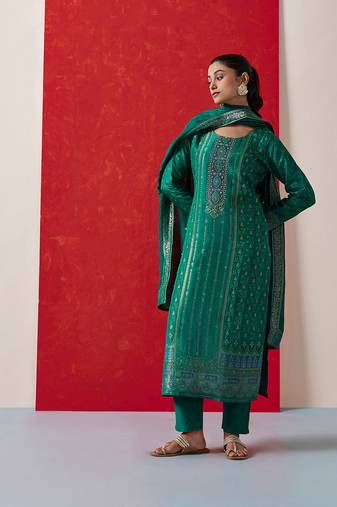 Green cotton silk with banarasi border suit set