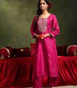Pink straight fit chanderi suit set