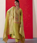  Mustard cotton silk with banarasi border kurta pant with dupatta set 