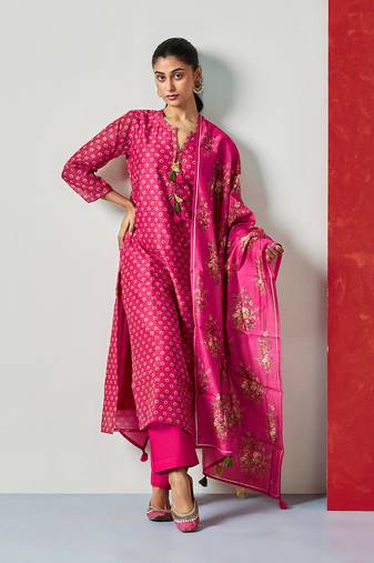 Dark pink chanderi suit set