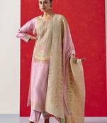 light pink cotton silk with banarasi border kurta pant with dupatta set 